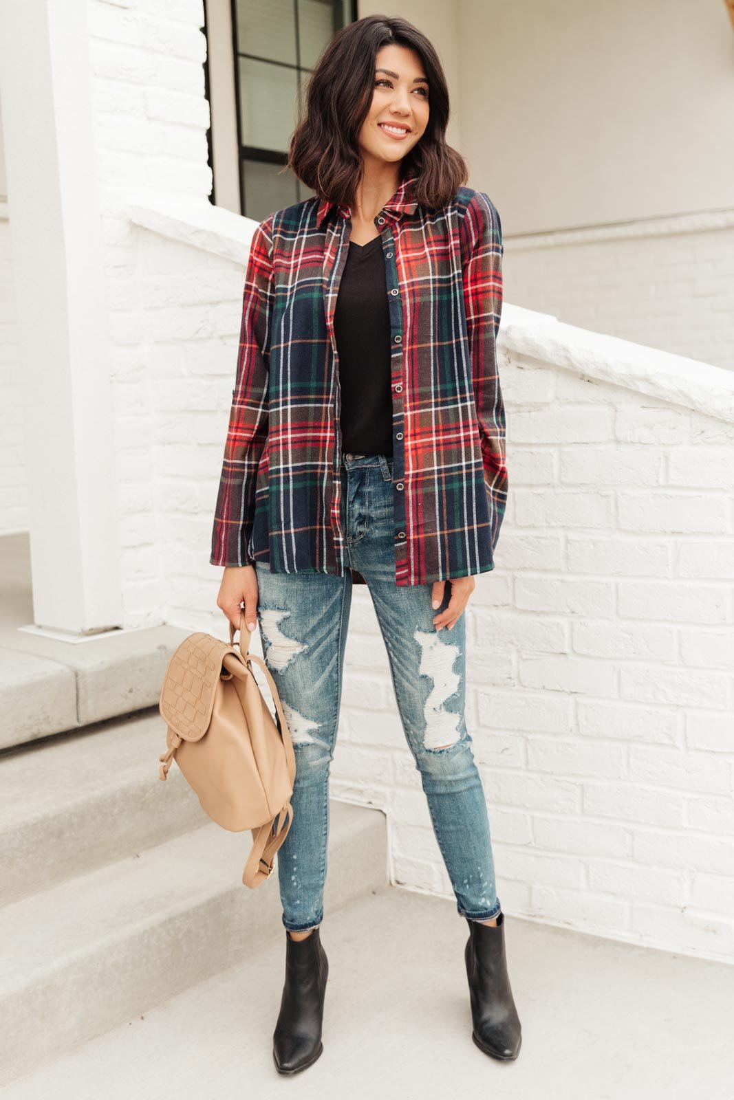 Alana Plaid Button Down Top (Online Exclusive) - Uptown Boutique Ramona