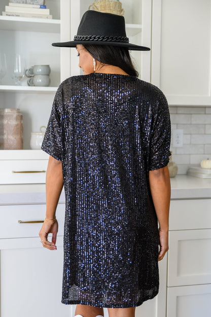 Alexandria Short Sleeve Sequin Dress In Black (Online Exclusive) - Uptown Boutique Ramona