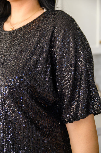 Alexandria Short Sleeve Sequin Dress In Black (Online Exclusive) - Uptown Boutique Ramona