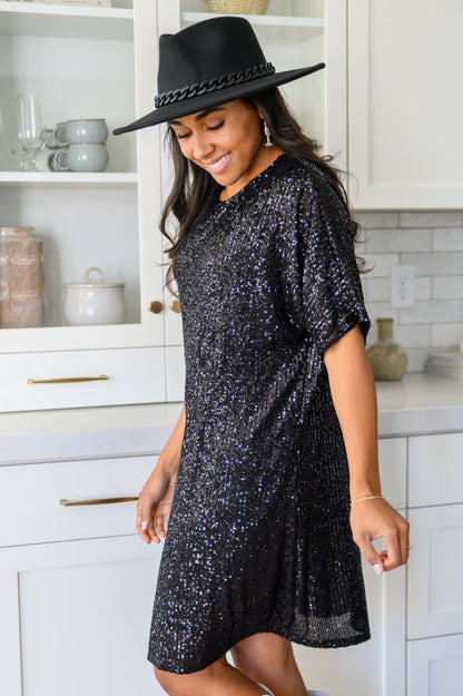 Alexandria Short Sleeve Sequin Dress In Black (Online Exclusive) - Uptown Boutique Ramona