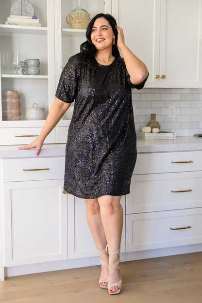 Alexandria Short Sleeve Sequin Dress In Black (Online Exclusive) - Uptown Boutique Ramona