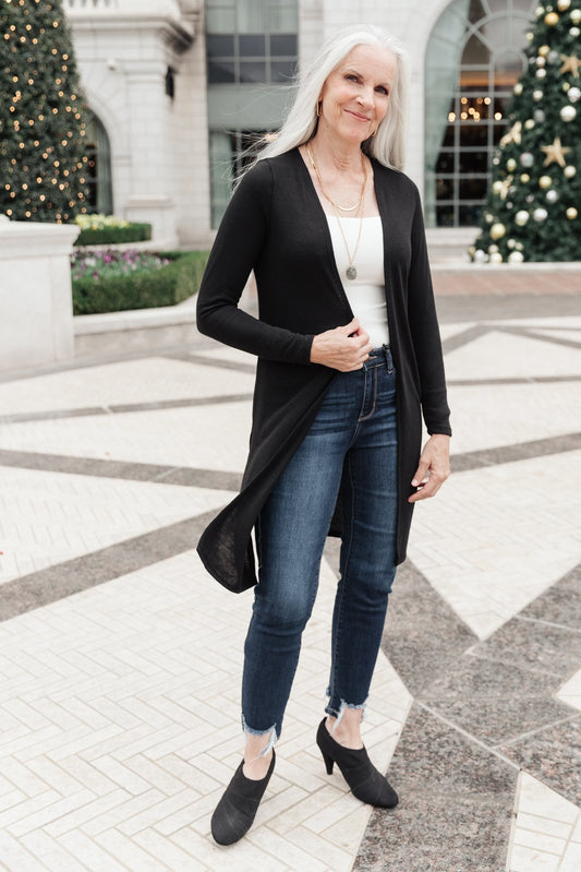 Alexis Lightweight Long Knit Cardigan in Black (Online Exclusive) - Uptown Boutique Ramona