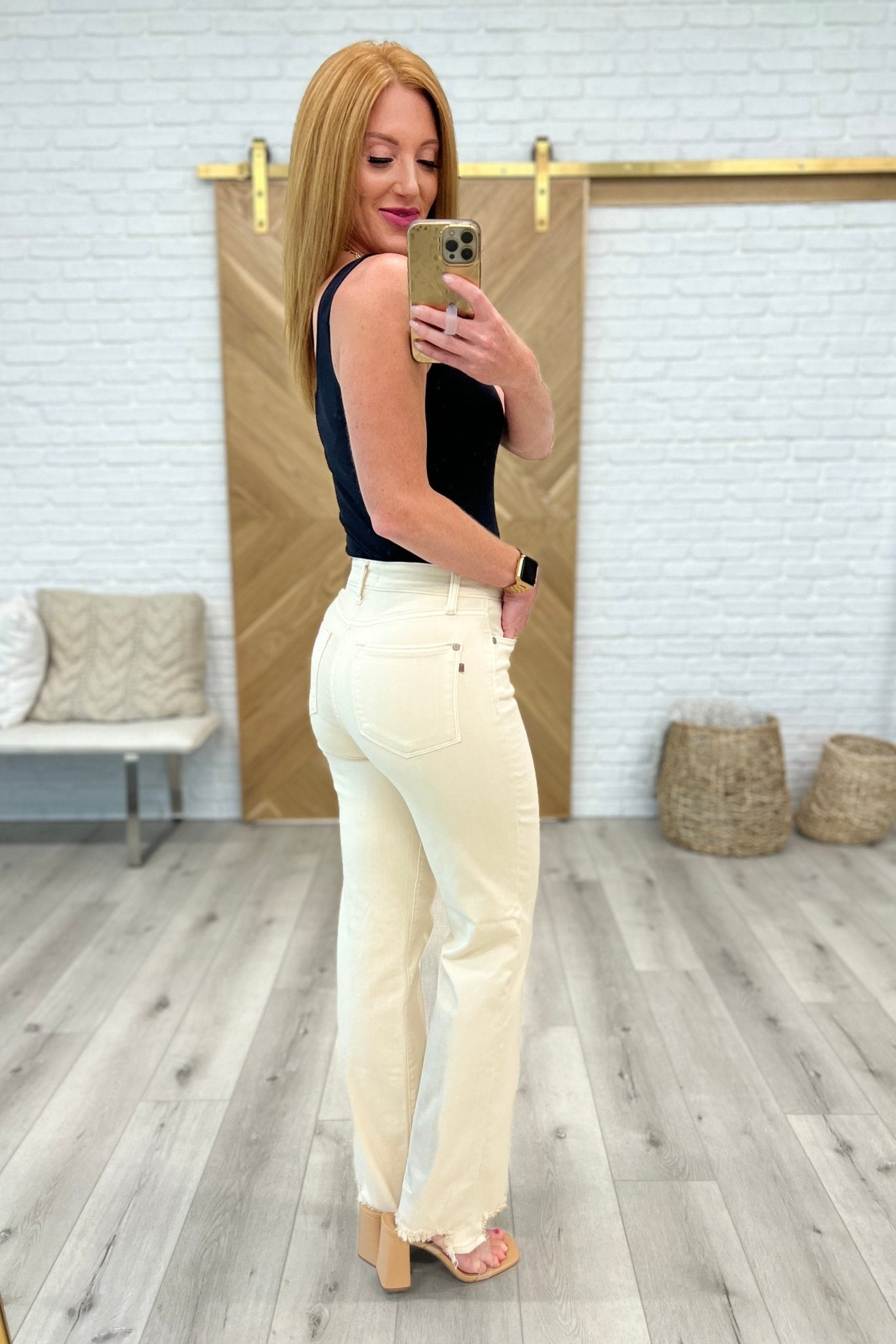 Alice High Rise Over Dyed 90's Straight Jeans in Light Khaki (Online Exclusive) - Uptown Boutique Ramona