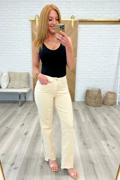 Alice High Rise Over Dyed 90's Straight Jeans in Light Khaki (Online Exclusive) - Uptown Boutique Ramona