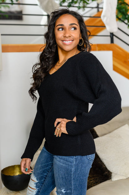 Always Around V - Neck Sweater in Black (Online Exclusive) - Uptown Boutique Ramona