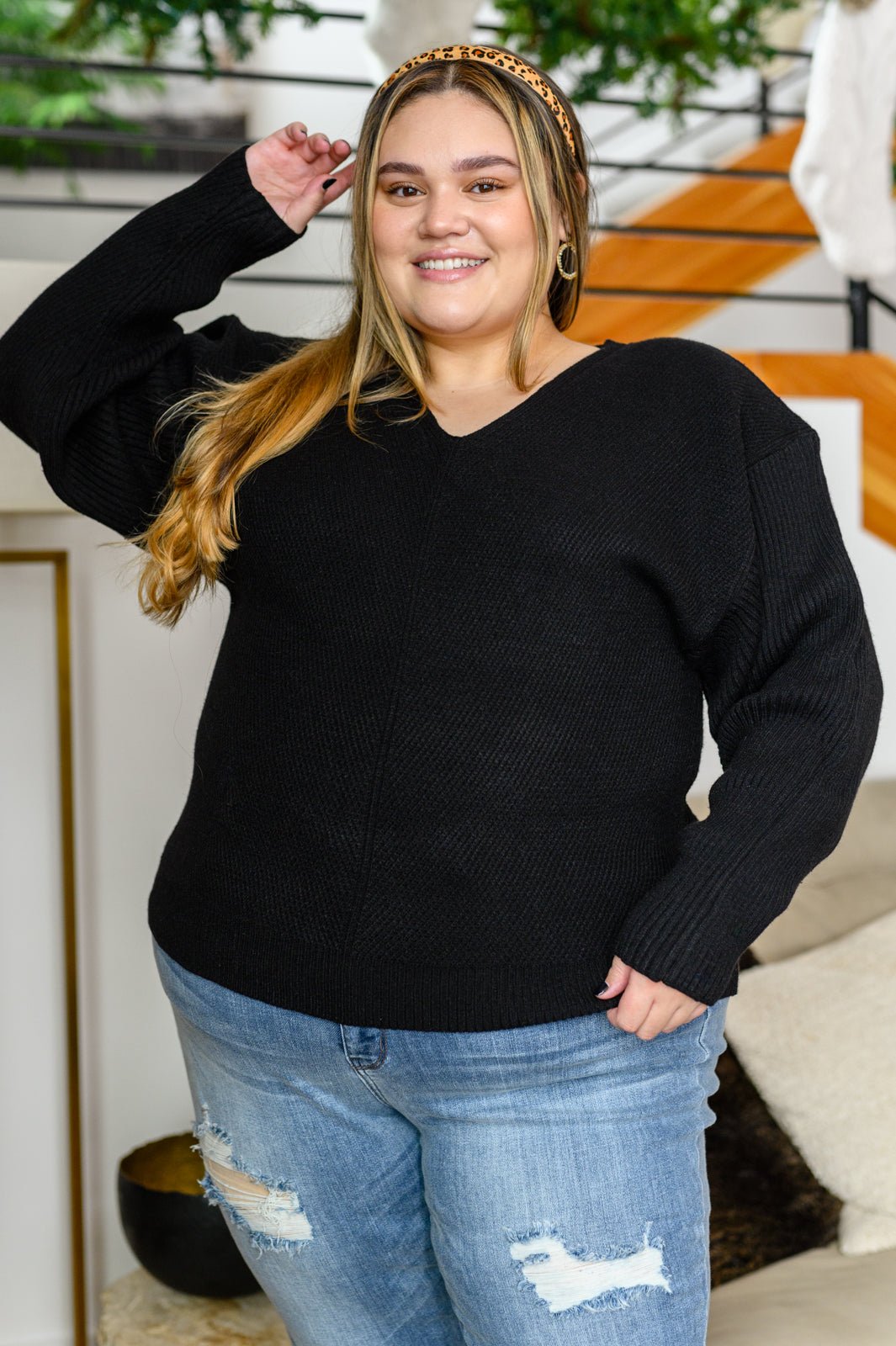 Always Around V - Neck Sweater in Black (Online Exclusive) - Uptown Boutique Ramona