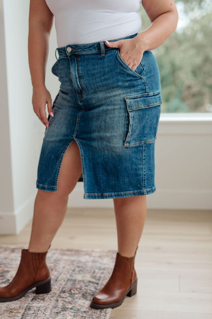 Always Be There Cargo Denim Skirt (Online Exclusive) - Uptown Boutique Ramona