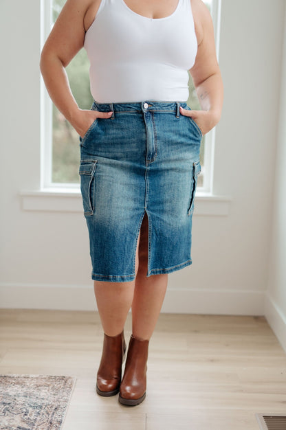 Always Be There Cargo Denim Skirt (Online Exclusive) - Uptown Boutique Ramona