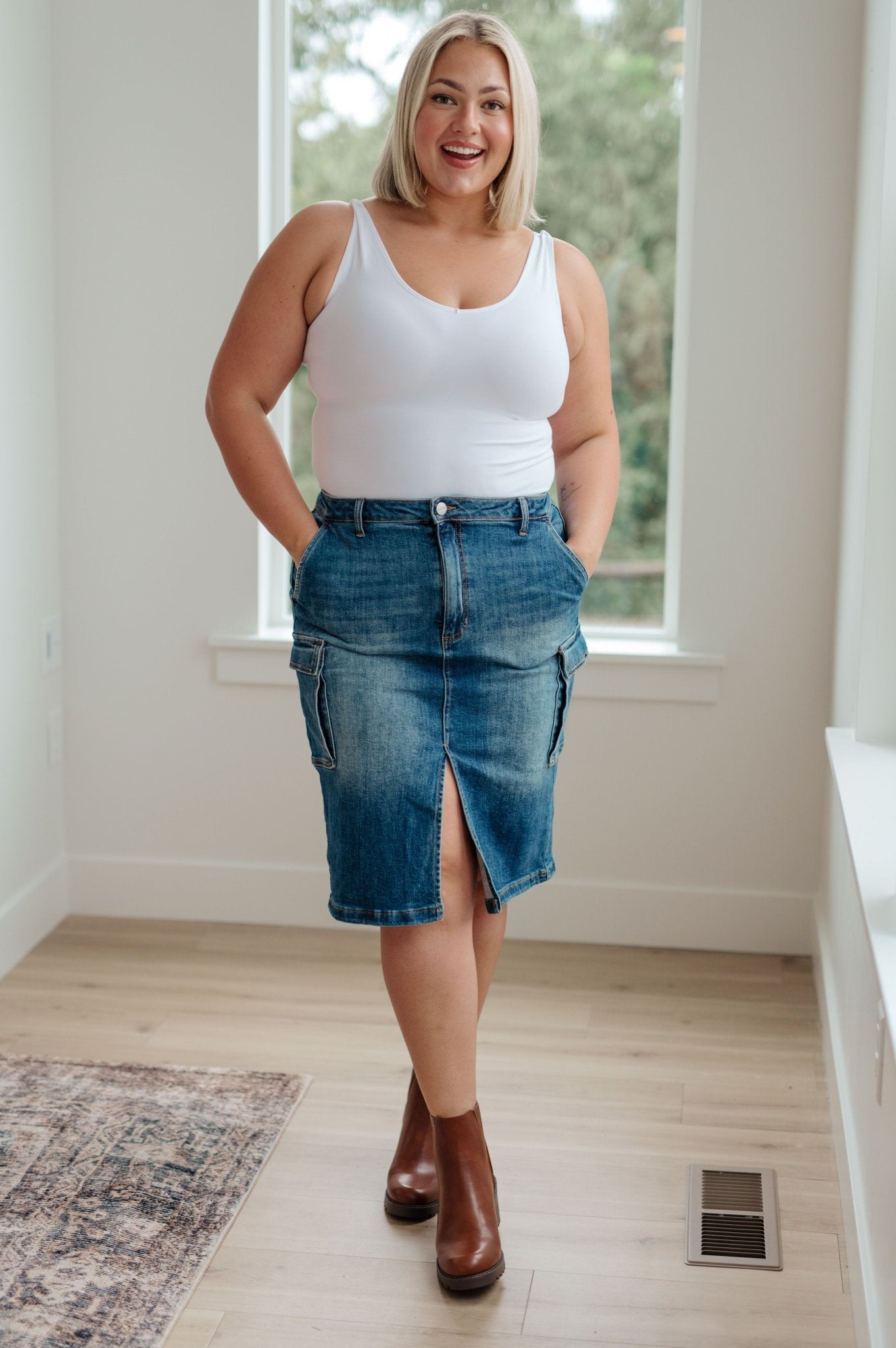 Always Be There Cargo Denim Skirt (Online Exclusive) - Uptown Boutique Ramona