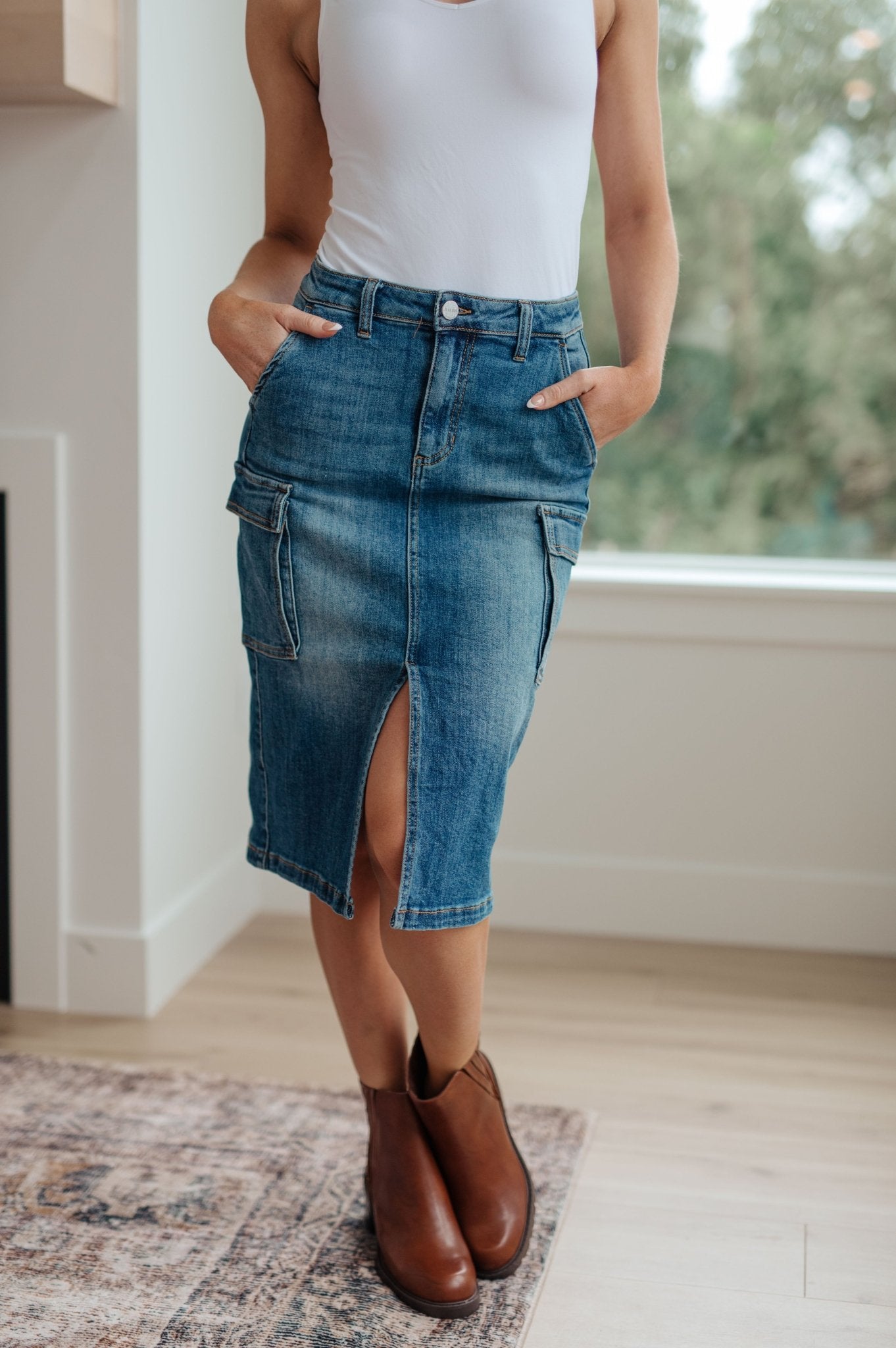 Always Be There Cargo Denim Skirt (Online Exclusive) - Uptown Boutique Ramona