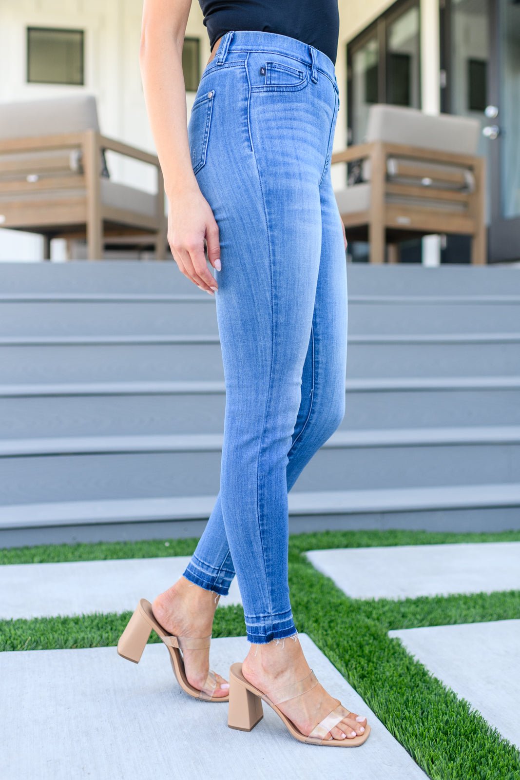 Amanda High Rise Pull on Release Hem Skinny Jeans (Online Exclusive) - Uptown Boutique Ramona