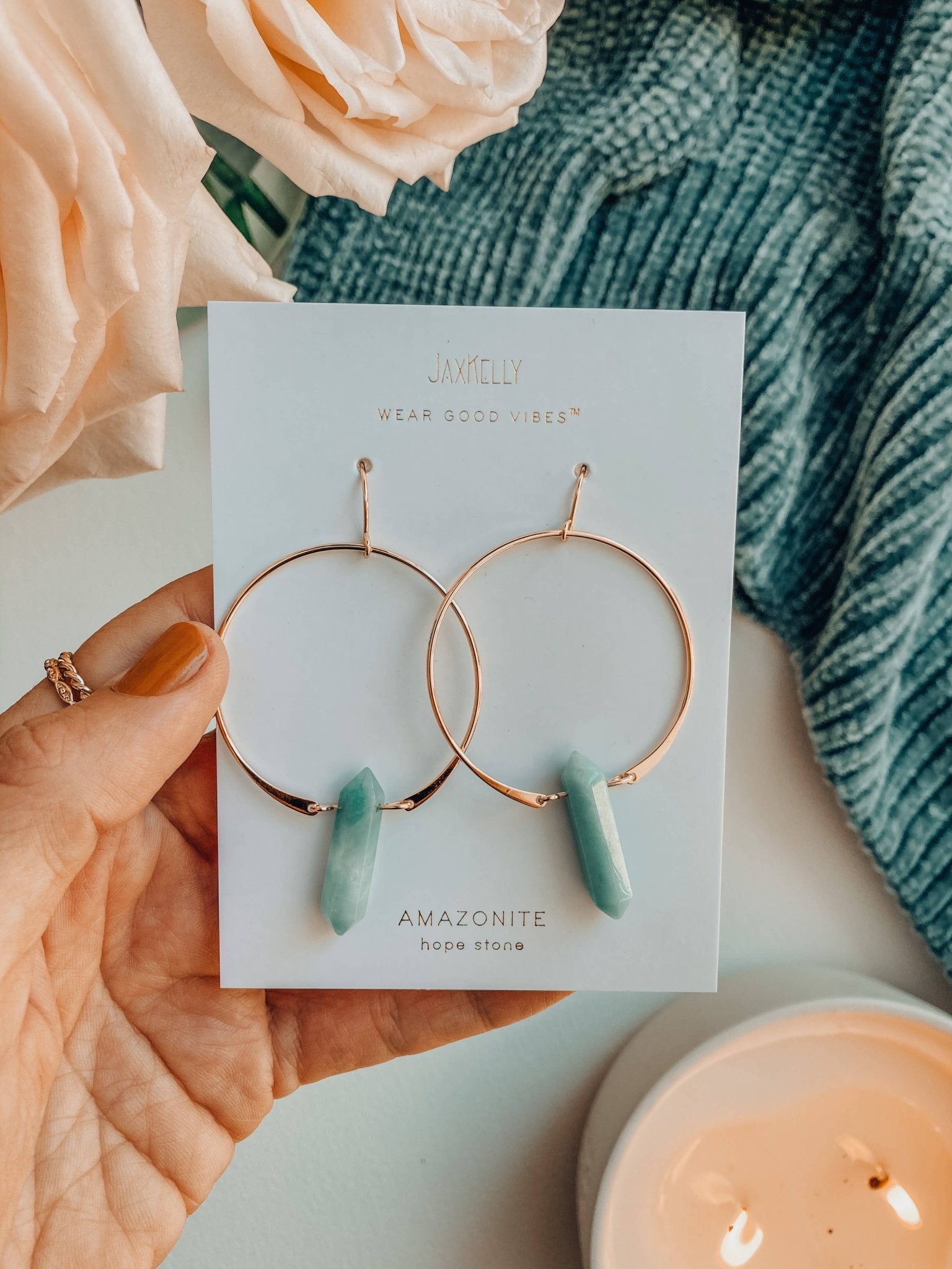 Amazonite Hoops Earring - Uptown Boutique Ramona