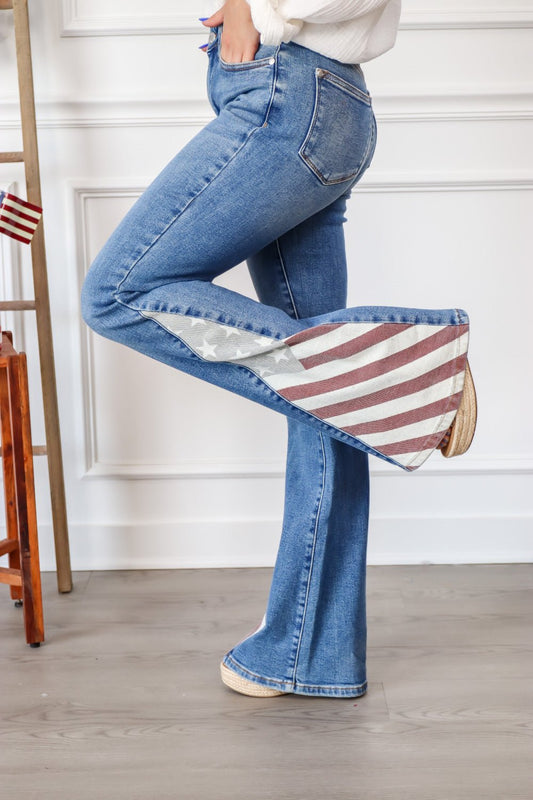 American Sweetheart Flag Flare Jeans - Uptown Boutique Ramona