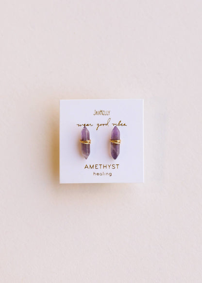 Amethyst Mineral Point Earring - Uptown Boutique Ramona