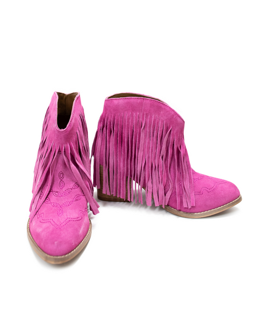 Amos Fringe Ankle Bootie in Magenta Suede (Online Exclusive)