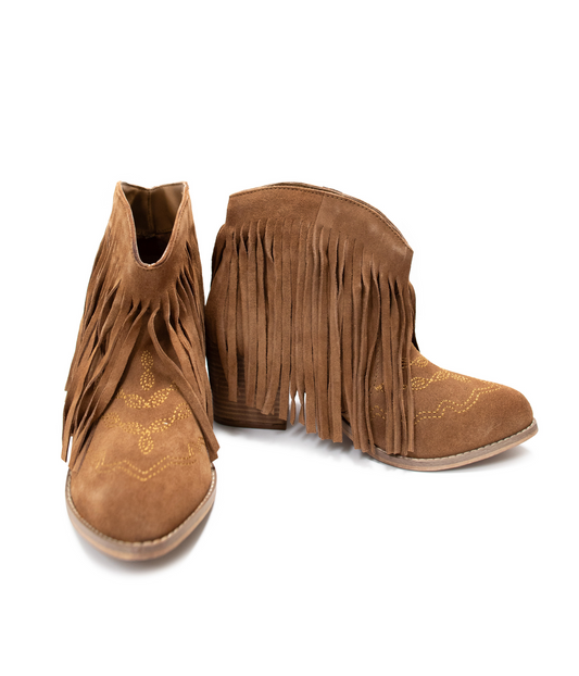 Amos Fringe Ankle Bootie in Tan Suede (Online Exclusive)