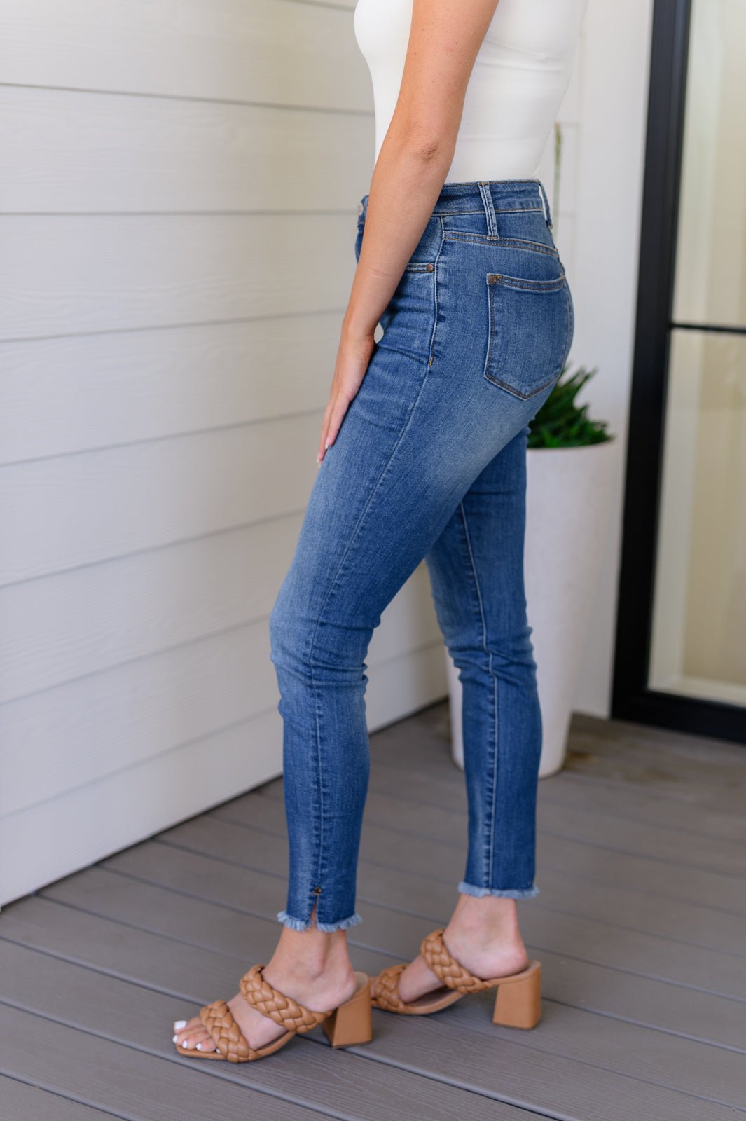 Amy High Rise Control Top Side Slit Skinny Jeans (Online Exclusive) - Uptown Boutique Ramona