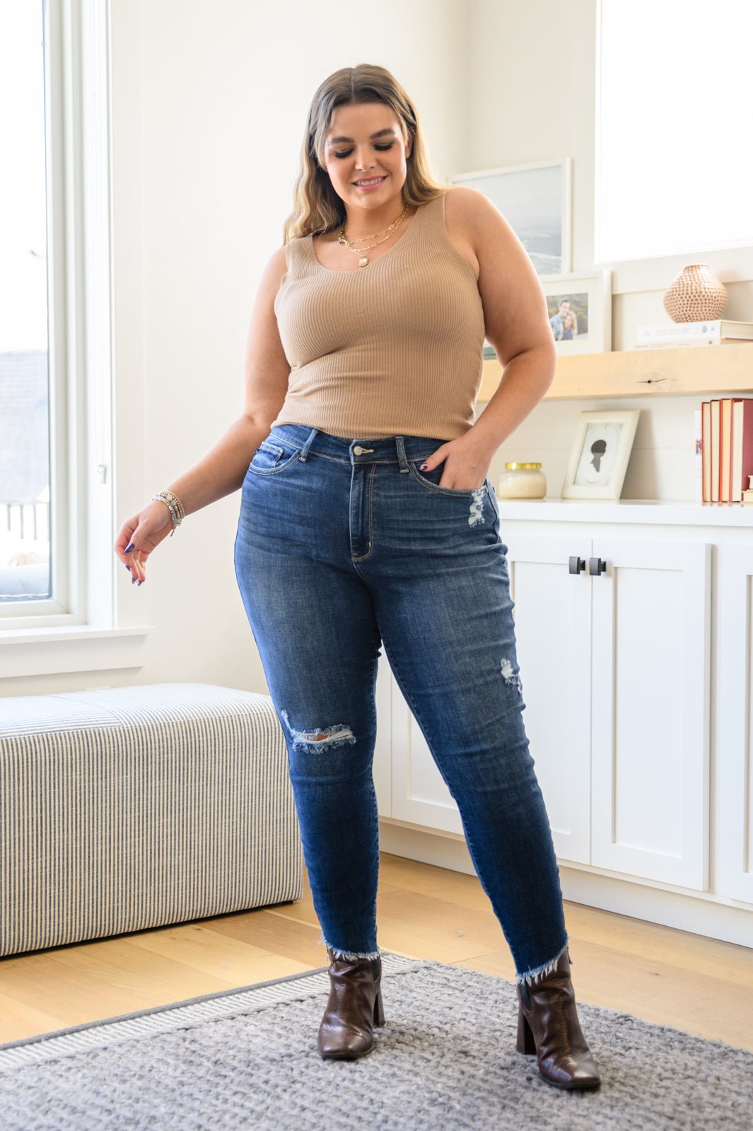 Annalise Slanted Raw Hem Skinny Jeans (Online Exclusive) - Uptown Boutique Ramona