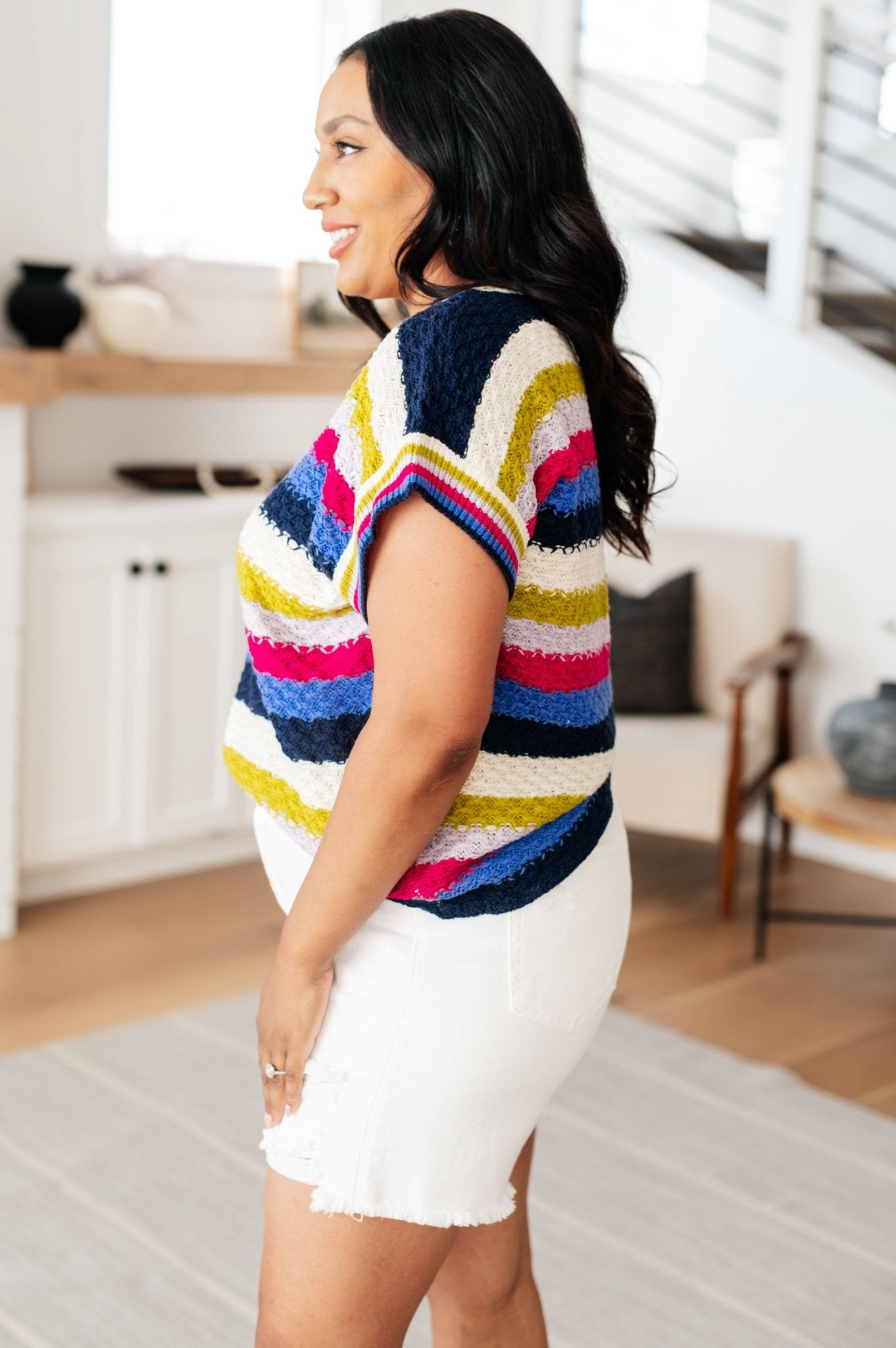 Another One V - Neck Striped Top - Uptown Boutique Ramona