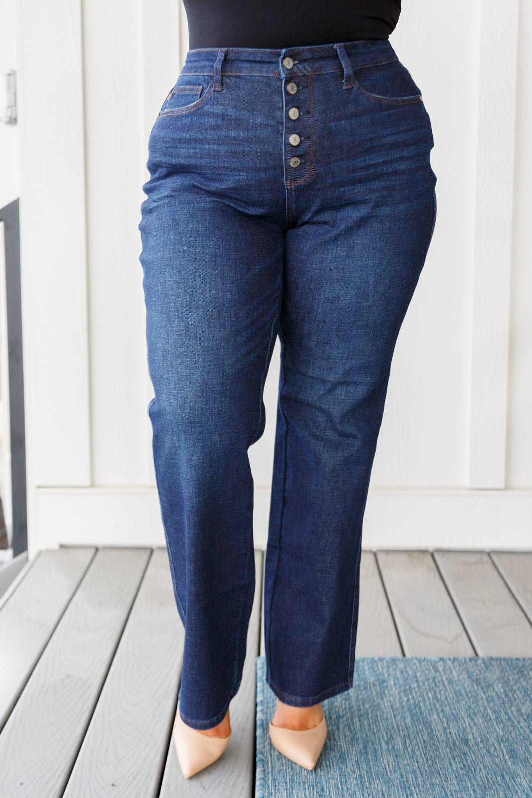 Arlo High Rise Button - Fly Straight Jeans (Online Exclusive) - Uptown Boutique Ramona