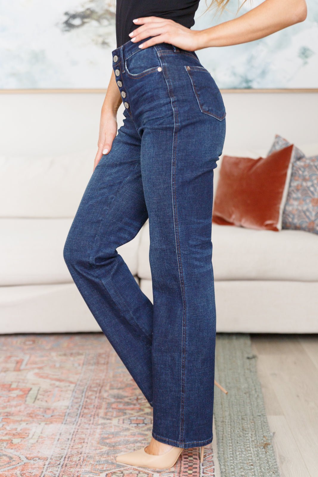 Arlo High Rise Button - Fly Straight Jeans (Online Exclusive) - Uptown Boutique Ramona