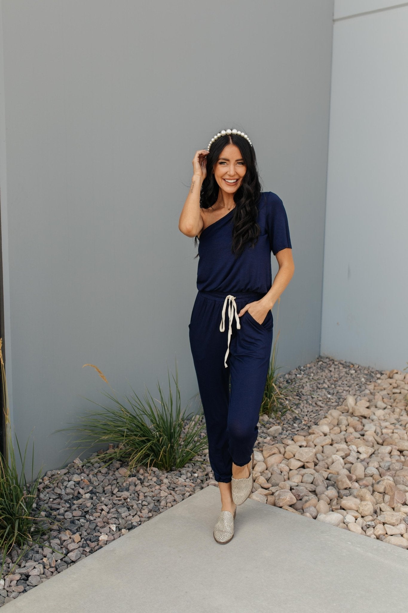 Arm And A Leg Jumpsuit In Navy (Online Exclusive) - Uptown Boutique Ramona