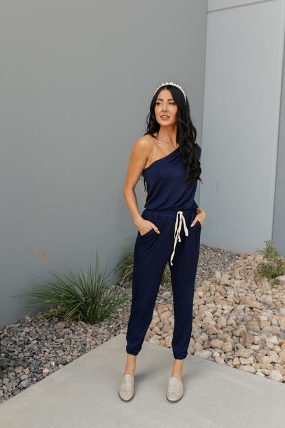 Arm And A Leg Jumpsuit In Navy (Online Exclusive) - Uptown Boutique Ramona