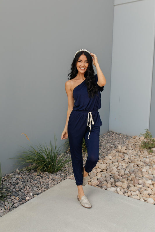 Arm And A Leg Jumpsuit In Navy (Online Exclusive) - Uptown Boutique Ramona