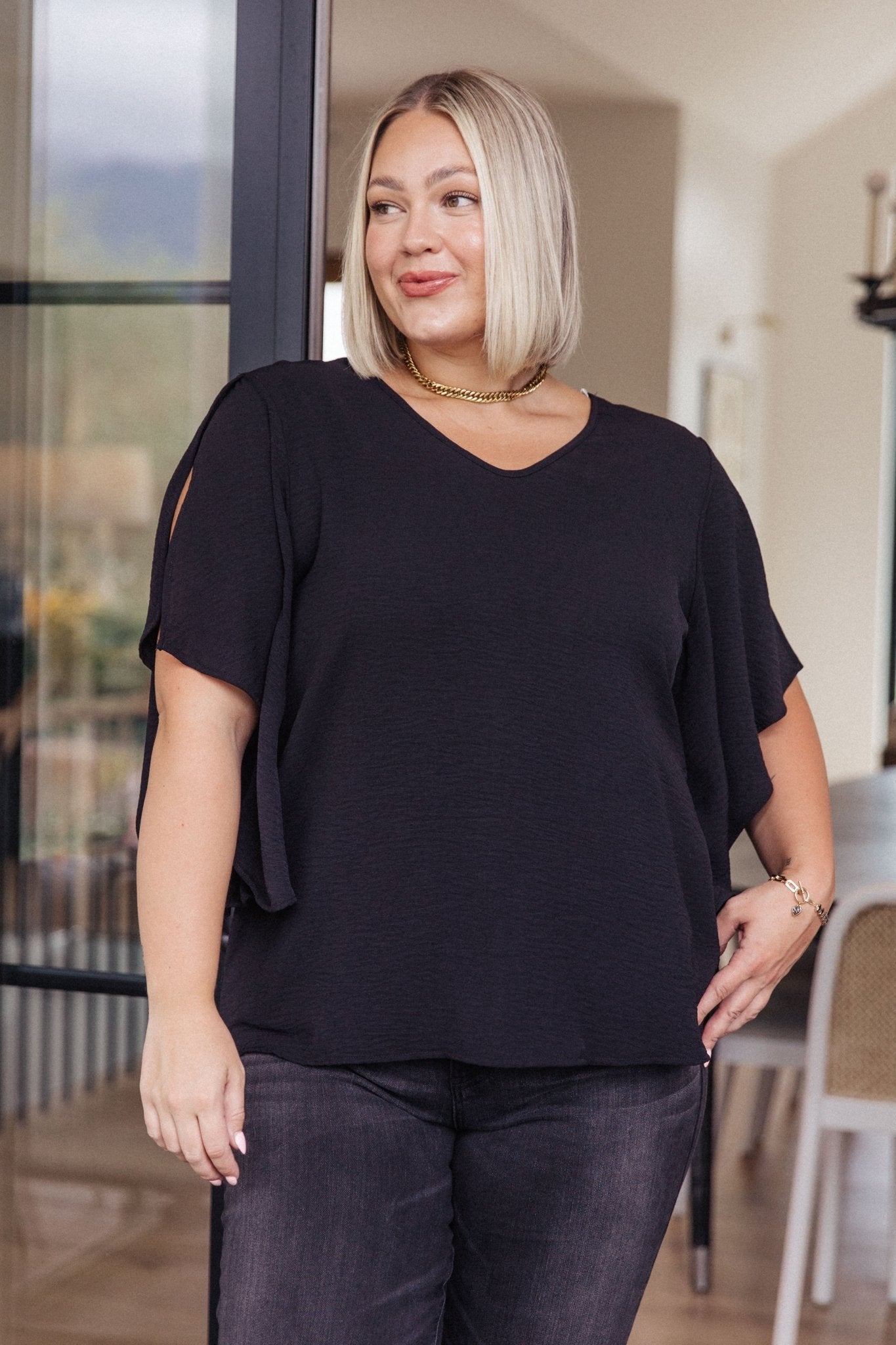 Around the World Draped Sleeve Blouse (Online Exclusive) - Uptown Boutique Ramona