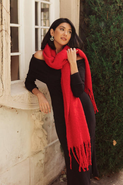 Artisan Fringe Scarf in Red (Online Exclusive) - Uptown Boutique Ramona