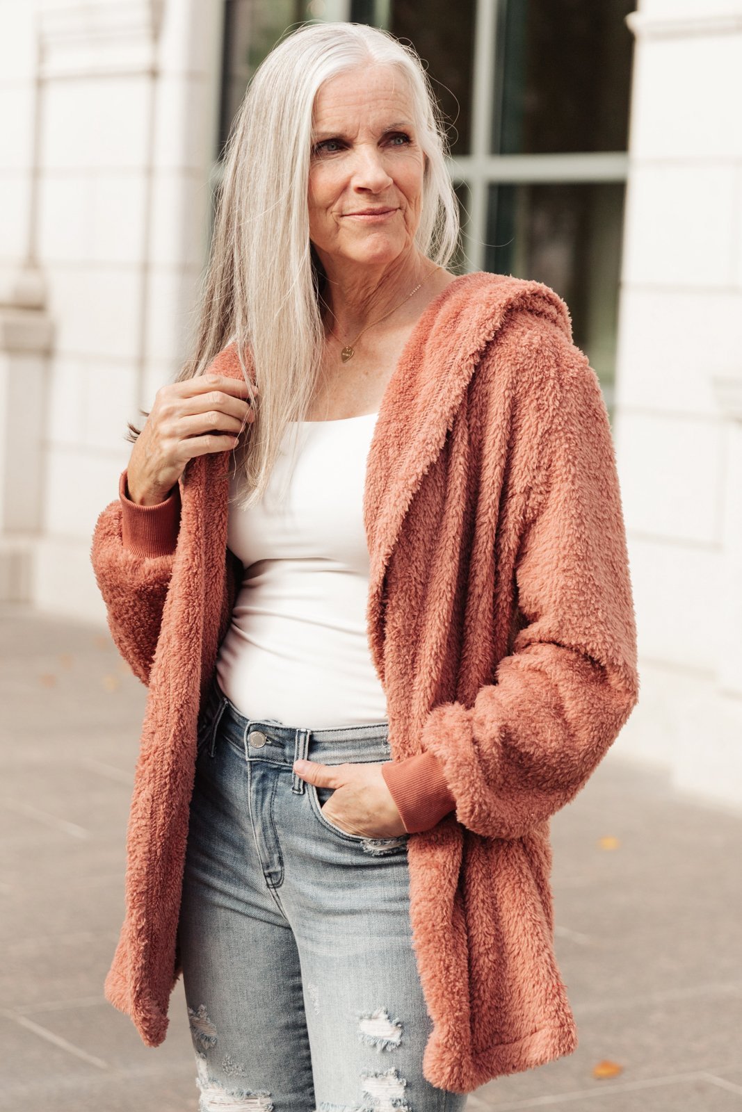 At The Lodge Fuzzy Cardigan in Mauve (Online Exclusive) - Uptown Boutique Ramona