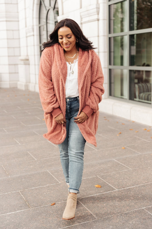 At The Lodge Fuzzy Cardigan in Mauve (Online Exclusive) - Uptown Boutique Ramona