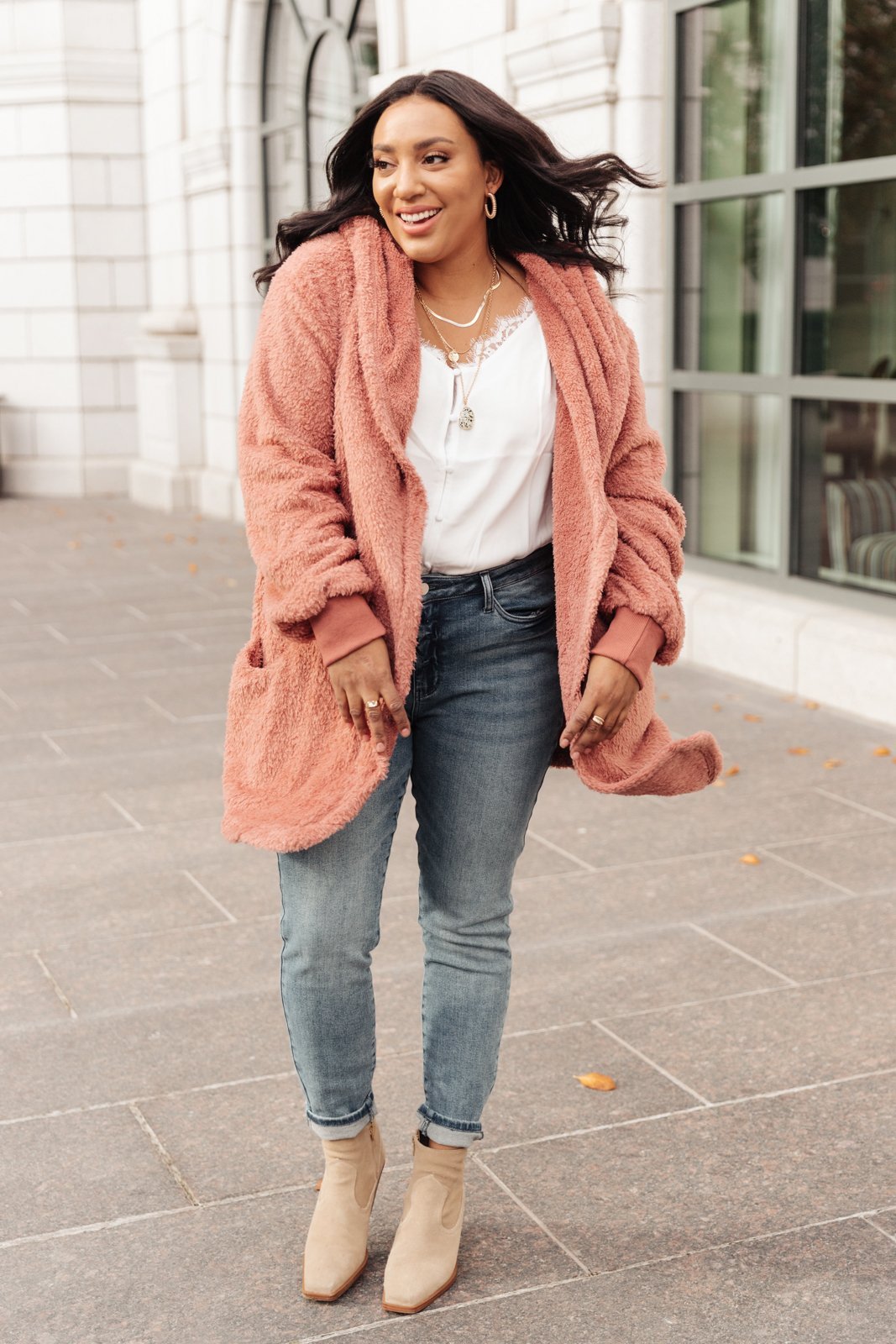 At The Lodge Fuzzy Cardigan in Mauve (Online Exclusive) - Uptown Boutique Ramona