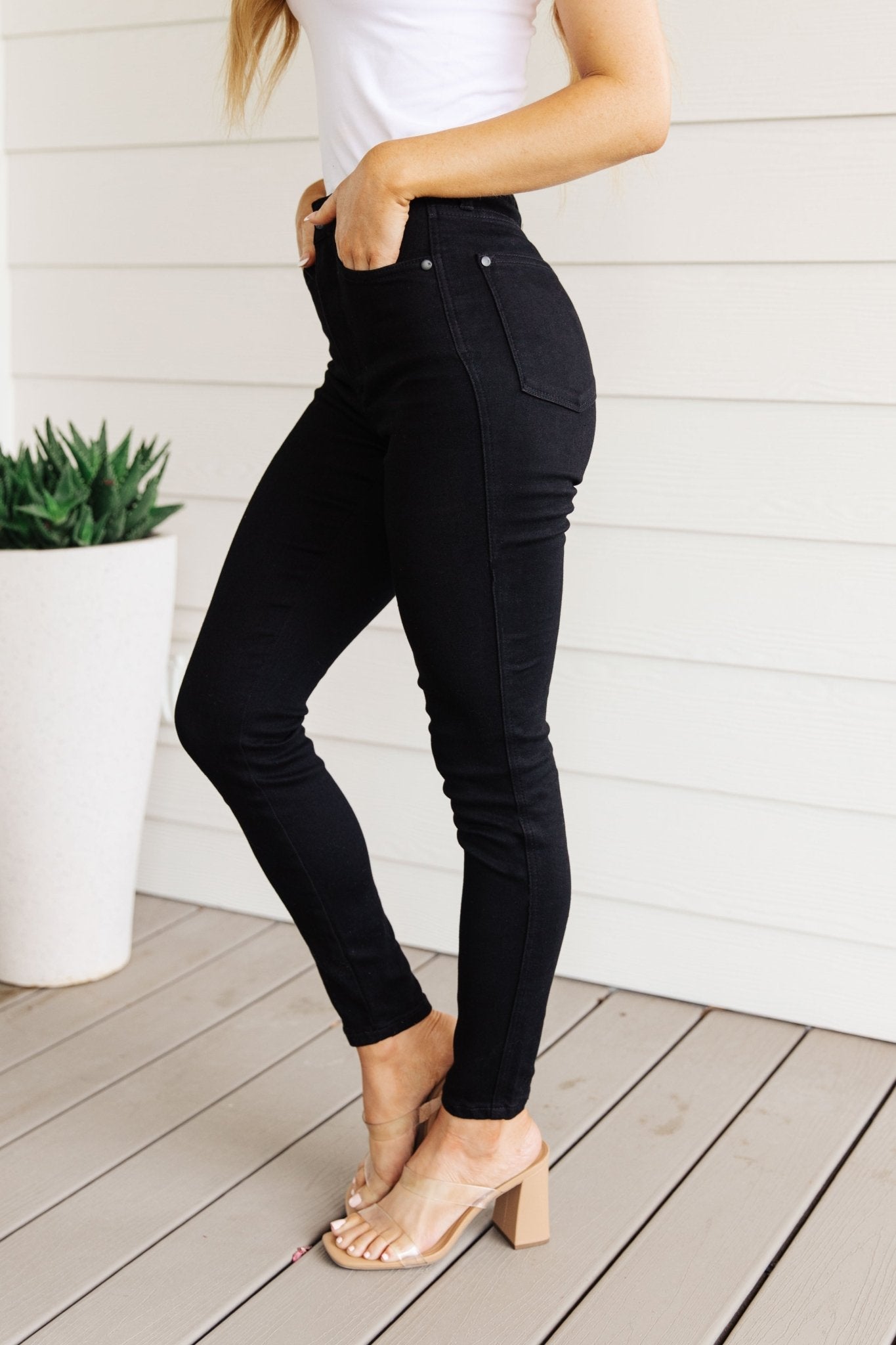 Audrey High Rise Control Top Classic Skinny Jeans in Black (Online Exclusive) - Uptown Boutique Ramona