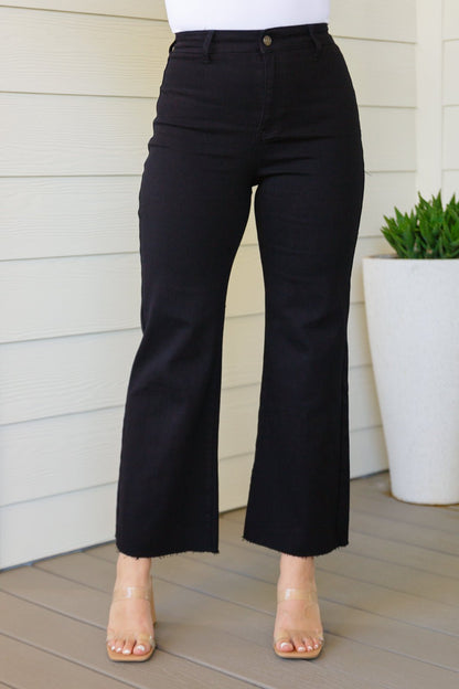 August High Rise Wide Leg Crop Jeans in Black (Online Exclusive) - Uptown Boutique Ramona