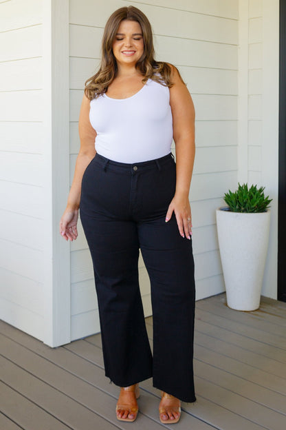 August High Rise Wide Leg Crop Jeans in Black (Online Exclusive) - Uptown Boutique Ramona