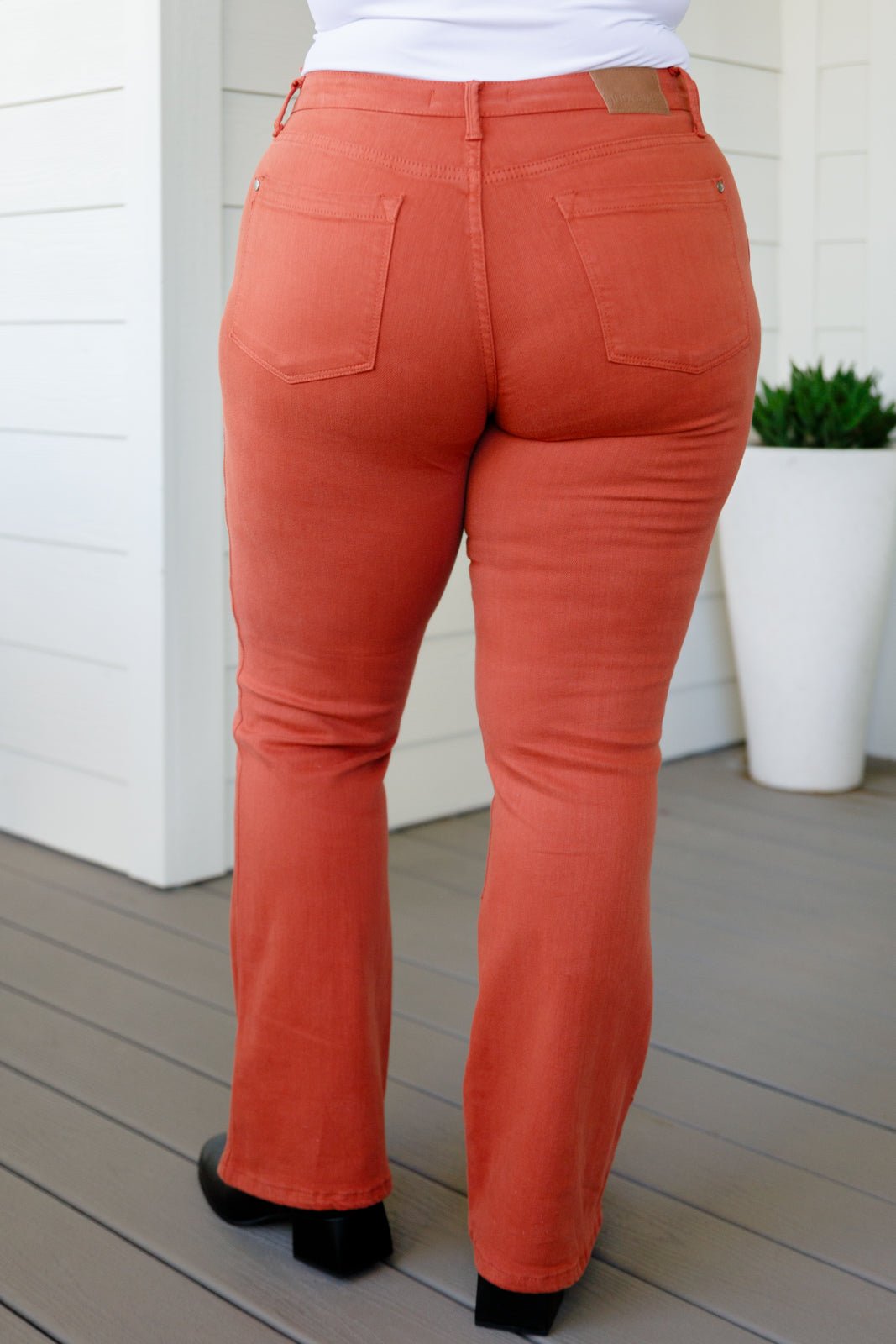 Autumn Mid Rise Slim Bootcut Jeans in Terracotta (Online Exclusive) - Uptown Boutique Ramona