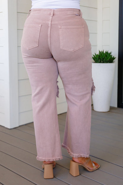 Babs High Rise Distressed Straight Jeans in Mauve (Online Exclusive) - Uptown Boutique Ramona