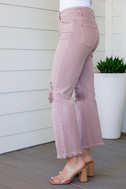 Babs High Rise Distressed Straight Jeans in Mauve (Online Exclusive) - Uptown Boutique Ramona