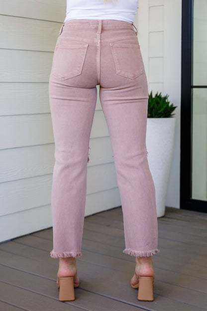 Babs High Rise Distressed Straight Jeans in Mauve (Online Exclusive) - Uptown Boutique Ramona