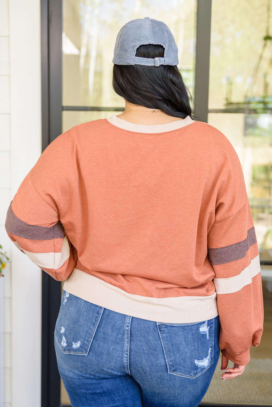 Back In Action Retro V - Neck Sweatshirt Top In Rust (Online Exclusive) - Uptown Boutique Ramona