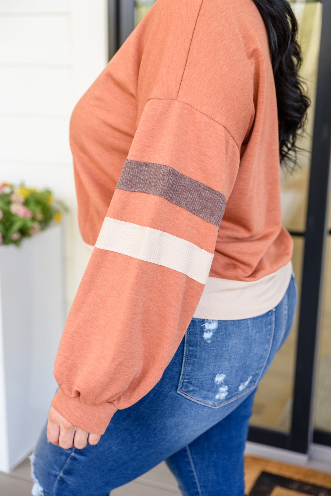 Back In Action Retro V - Neck Sweatshirt Top In Rust (Online Exclusive) - Uptown Boutique Ramona