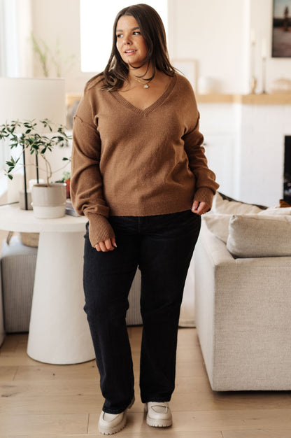 Back to Life V - Neck Sweater in Mocha (Online Exclusive) - Uptown Boutique Ramona