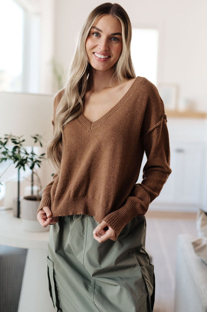 Back to Life V - Neck Sweater in Mocha (Online Exclusive) - Uptown Boutique Ramona