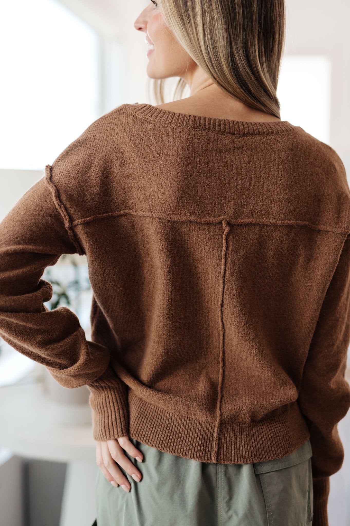 Back to Life V - Neck Sweater in Mocha (Online Exclusive) - Uptown Boutique Ramona