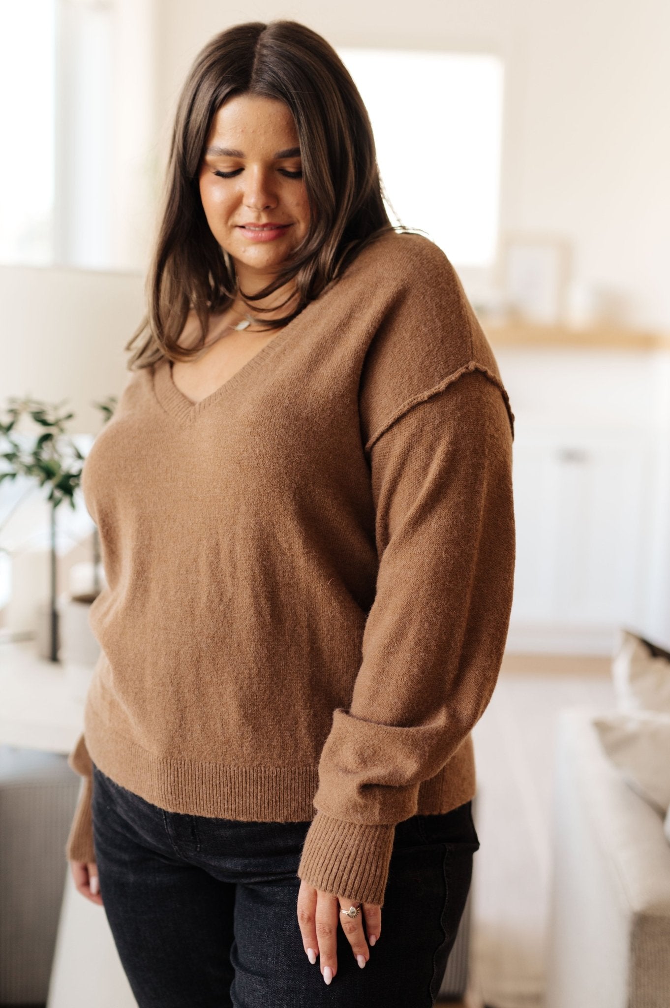 Back to Life V - Neck Sweater in Mocha (Online Exclusive) - Uptown Boutique Ramona