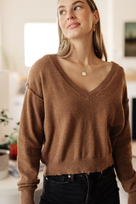 Back to Life V - Neck Sweater in Mocha (Online Exclusive) - Uptown Boutique Ramona