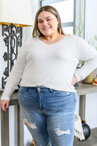 Basics Are Best Long Sleeve V - Neck Top in Bone (Online Exclusive) - Uptown Boutique Ramona