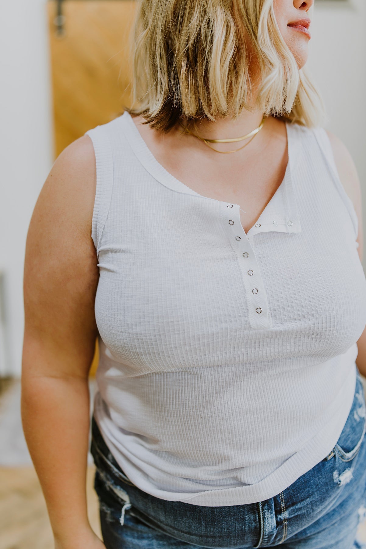 Be You Ribbed Button Up Tank In White (Online Exclusive) - Uptown Boutique Ramona