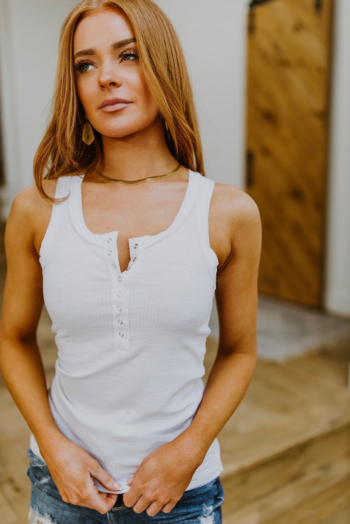 Be You Ribbed Button Up Tank In White (Online Exclusive) - Uptown Boutique Ramona